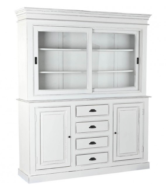 Vitrina blanca de madera maciza puertas de cristal acabado rústico Mdmhogar