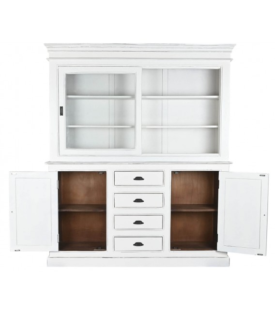 Vitrina blanca de madera maciza puertas de cristal acabado rústico.1