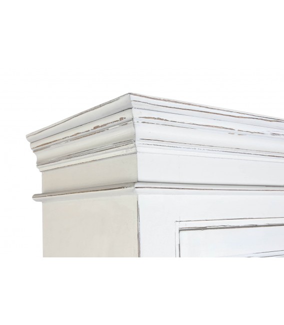 Vitrina blanca de madera maciza puertas de cristal acabado rústico.3