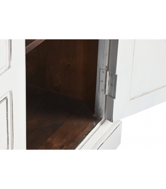 Vitrina blanca de madera maciza puertas de cristal acabado rústico.6