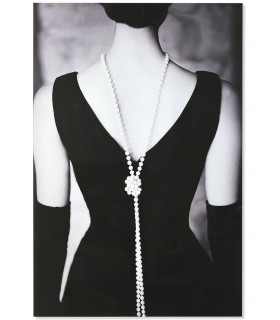 Cuadro vertical grande en blanco y negro con imagen de perlas clásicas. Mdmhogar