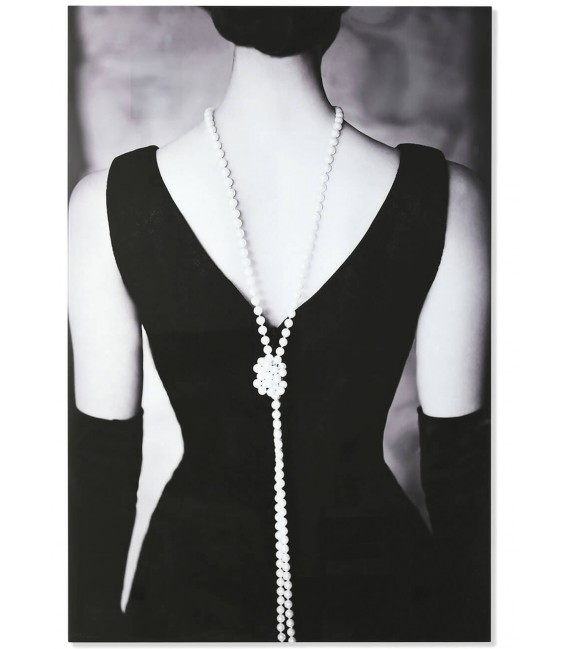 Cuadro vertical grande en blanco y negro con imagen de perlas clásicas. Mdmhogar