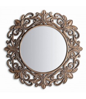 Espejo redondo grande marco tallado en marrón patinado estilo clásico. Mdmhogar