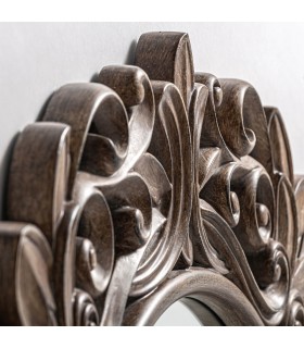 Espejo redondo grande marco tallado en marrón patinado estilo clásico.