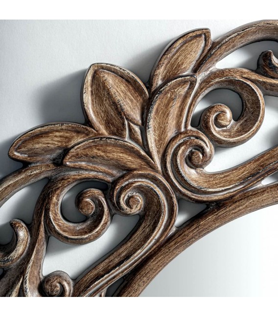 Espejo redondo grande marco tallado en marrón patinado estilo clásico.2