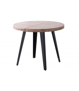 Mesa redonda extensible de roble y metal. Estilo industrial moderno.1