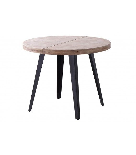 Mesa redonda extensible de roble y metal. Estilo industrial moderno.1