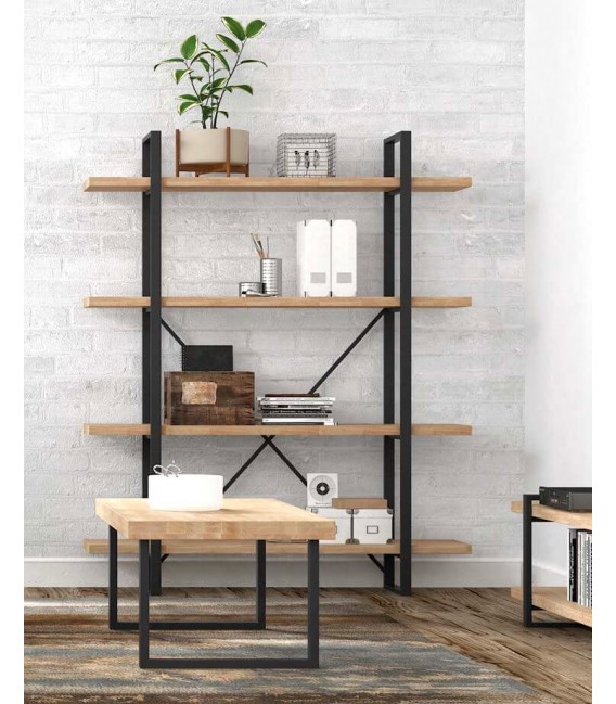 Estantería industrial con estructura metálica estantes roble natural. Mdmhogar