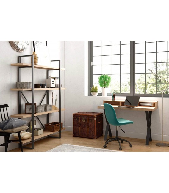 Estantería industrial con estructura metálica estantes roble natural.3