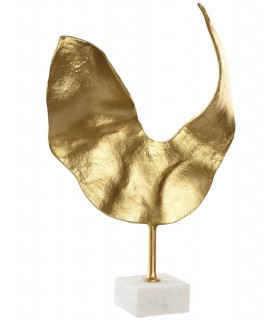 Figura decorativa abstracta grande en mármol blanco y aluminio oro. Mdmhogar