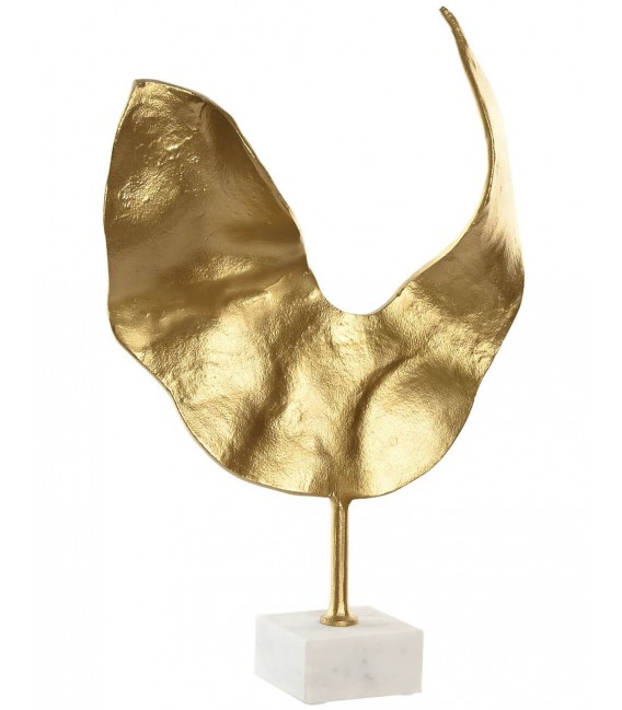 Figura decorativa abstracta grande en mármol blanco y aluminio oro. Mdmhogar