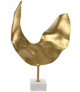 Figura decorativa abstracta grande en mármol blanco y aluminio oro.