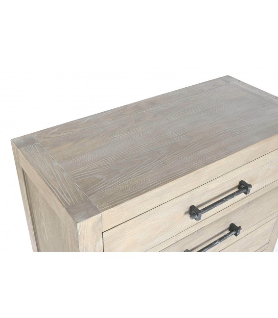 Sinfonier romántico con 6 cajones en madera natural y metal patinado.1