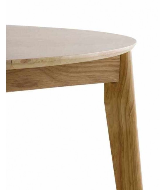 Mesa redonda extensible de madera estilo nórdico con acabado natural.8