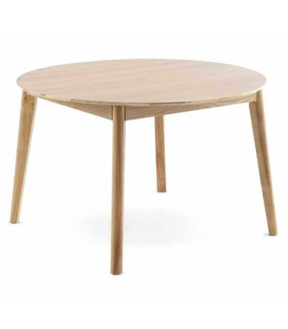 Mesa redonda extensible de madera estilo nórdico con acabado natural.2