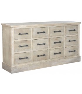 Cómoda de 12 cajones en madera natural con tiradores de metal gris. Mdmhogar