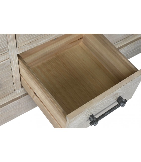 Cómoda de 12 cajones en madera natural con tiradores de metal gris.3
