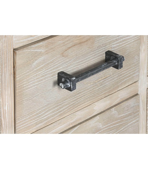Cómoda de 12 cajones en madera natural con tiradores de metal gris.4