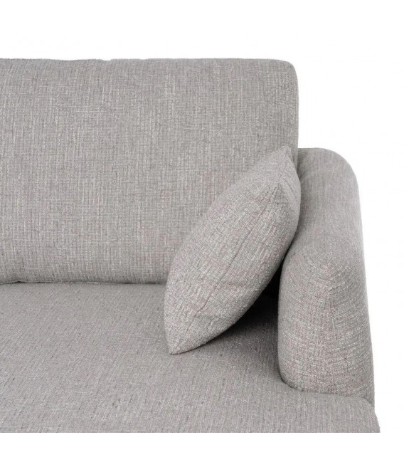 Sofá de 3 plazas con chaise longue en chenilla gris y patas de madera.4
