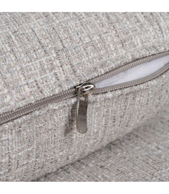 Sofá de 3 plazas con chaise longue en chenilla gris y patas de madera.5