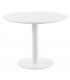 Mesa redonda blanca con pie central, estilo contemporáneo minimalista