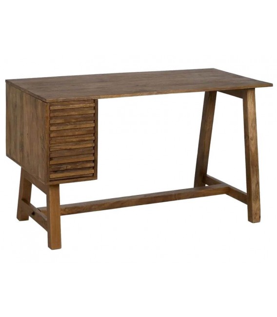 Escritorio colonial de madera maciza natural con puerta de lamas.