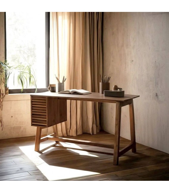 Escritorio colonial de madera maciza natural con puerta de lamas. Mdmhogar