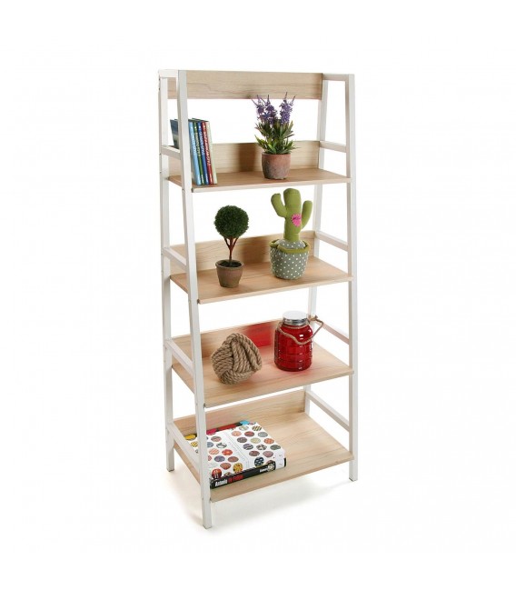 Librería industrial blanca con 4 baldas en madera color roble. 2