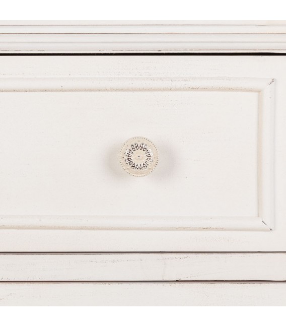 Taquillón blanco clásico en madera tallada con 2 puertas y cajón. 5