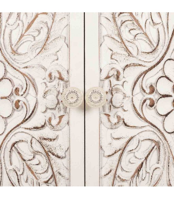 Taquillón blanco clásico en madera tallada con 2 puertas y cajón. 6