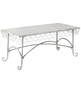 Mesa de centro romántica de metal blanco con motivo calado de pájaro. Mdmhogar