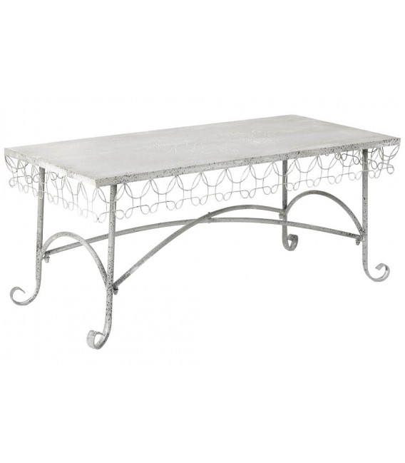 Mesa de centro romántica de metal blanco con motivo calado de pájaro. Mdmhogar