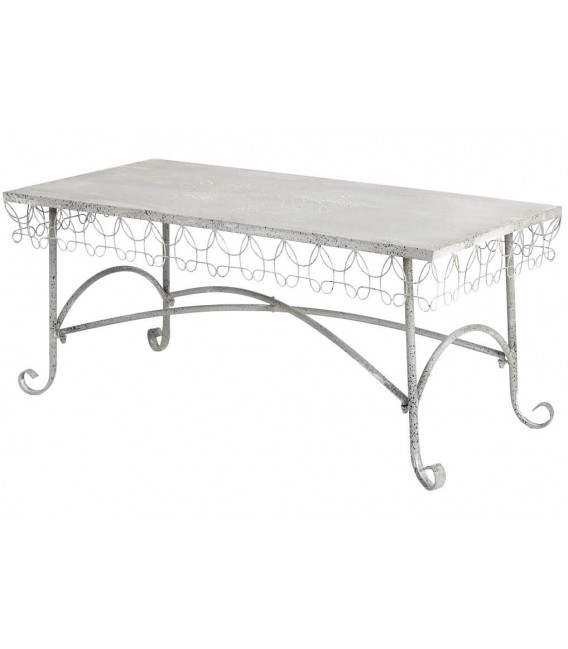 Mesa de centro romántica de metal blanco con motivo calado de pájaro. 2