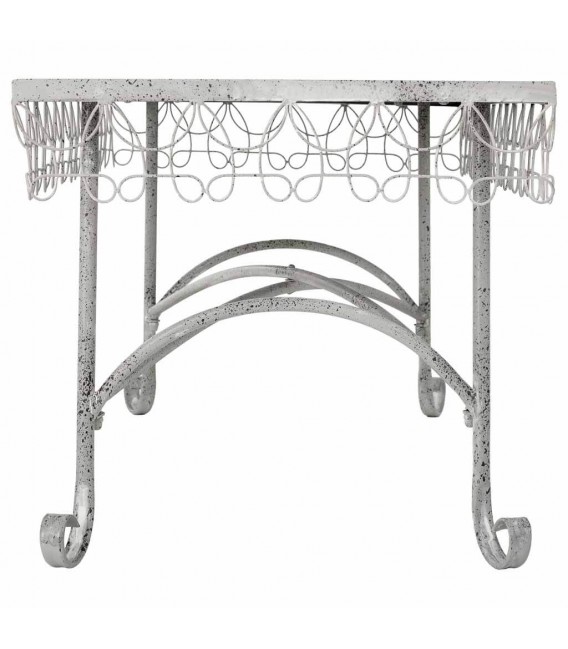 Mesa de centro romántica de metal blanco con motivo calado de pájaro. 3