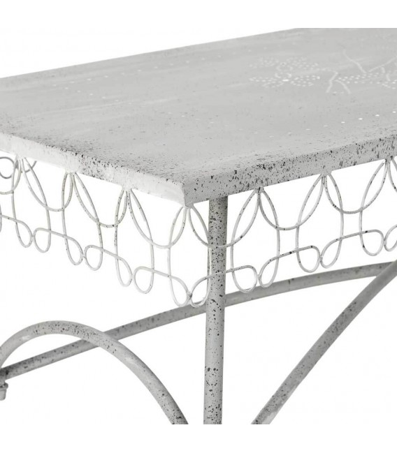 Mesa de centro romántica de metal blanco con motivo calado de pájaro. 4