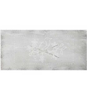 Mesa de centro romántica de metal blanco con motivo calado de pájaro. 1