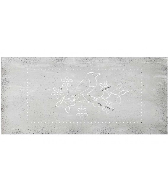 Mesa de centro romántica de metal blanco con motivo calado de pájaro. 1