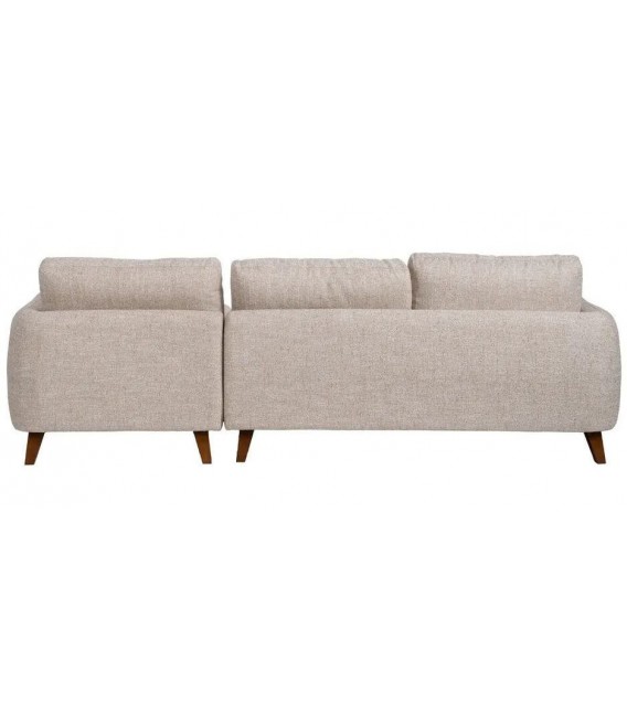 Sofá chaise longue beige de 3 plazas en chenilla, patas cerezo.2