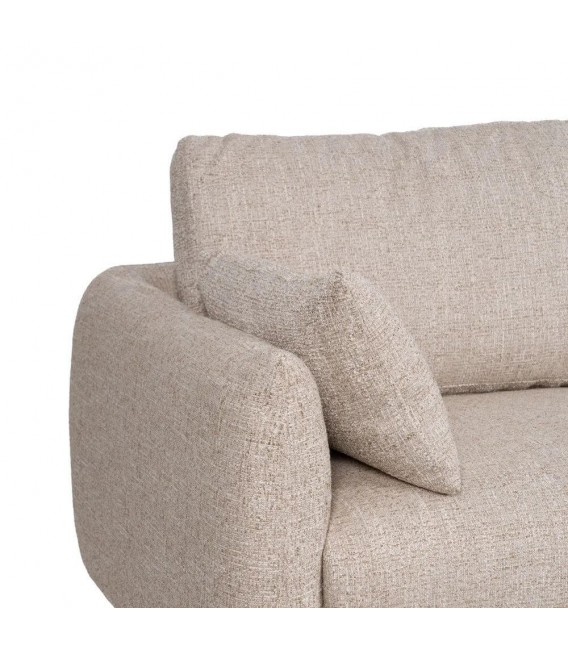 Sofá chaise longue beige de 3 plazas en chenilla, patas cerezo.3