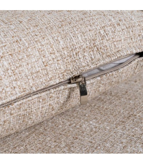 Sofá chaise longue beige de 3 plazas en chenilla, patas cerezo.5