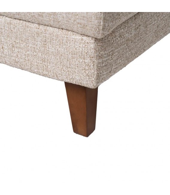 Sofá chaise longue beige de 3 plazas en chenilla, patas cerezo.6
