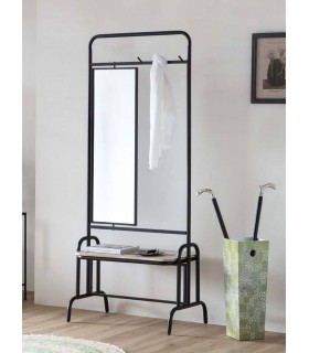 Perchero con espejo giratorio, estante de madera y 3 colgadores. Mdmhogar