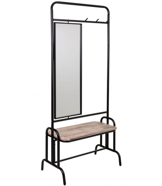 Perchero con espejo giratorio, estante de madera y 3 colgadores.