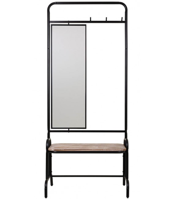 Perchero con espejo giratorio, estante de madera y 3 colgadores.1