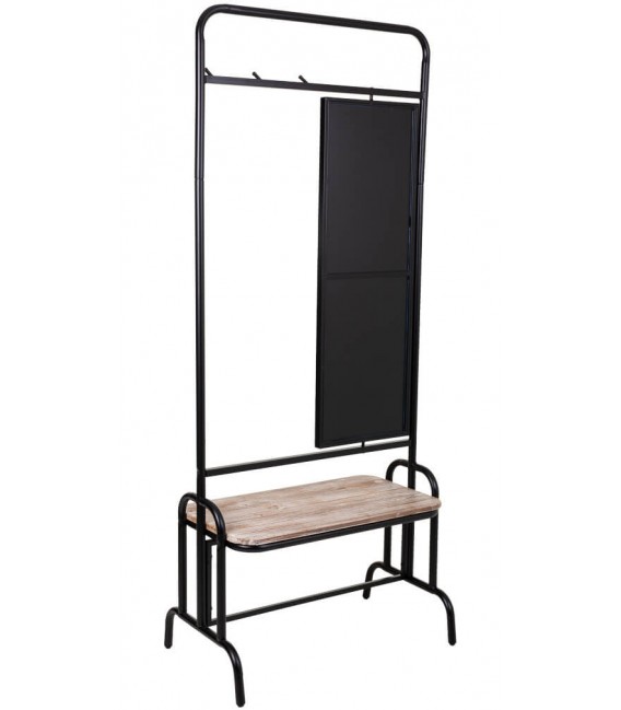 Perchero con espejo giratorio, estante de madera y 3 colgadores.3