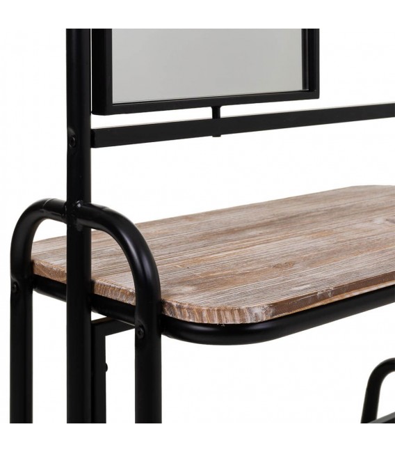 Perchero con espejo giratorio, estante de madera y 3 colgadores.4