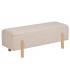 Banco baúl de pie de cama en bouclé beige con patas de madera natural