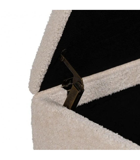 Banco baúl de pie de cama en bouclé beige con patas de madera natural 2