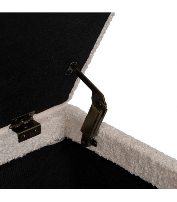 Banco baúl de pie de cama en bouclé beige con patas de madera natural 3