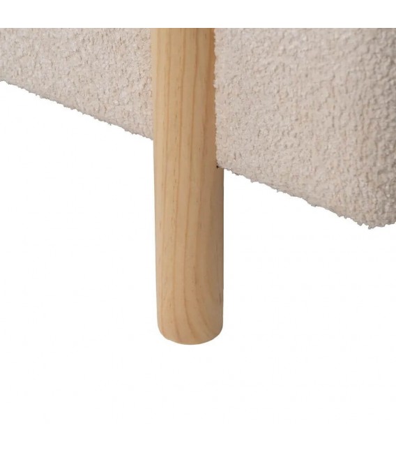 Banco baúl de pie de cama en bouclé beige con patas de madera natural 4
